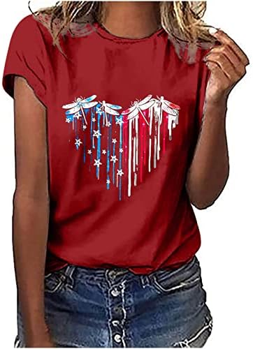 Американско Знаме Срце Маица За Жени Вера Семејство Слобода Патриотски Маици Знаме На САД Ѕвезди Ленти Обични Врвови Кошули