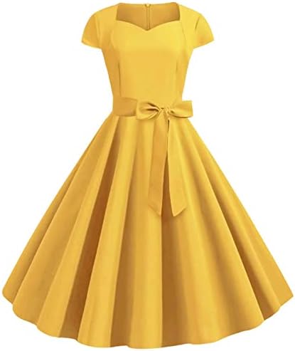 ADSSDQ пролетни фустани за жени 2023 година, краток ракав летен паб пеплум туничен фустан за жени ретро светло V вратот цврсто цврсто