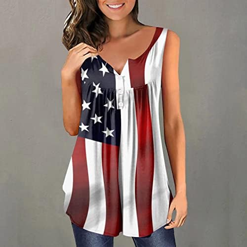 4-ти јули резервоарот за жени на жените американско знаме летно секојдневен маички ленти за врзани патриотски атлетски резервоар врвови