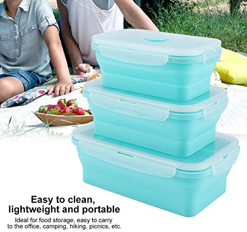 3 парчиња бенто кутија, контејнер со силиконска храна со храна, нетоксичен и здравствен контејнер за ручек, кутија за ручек со правоаголник, 1 одделение за складирањ