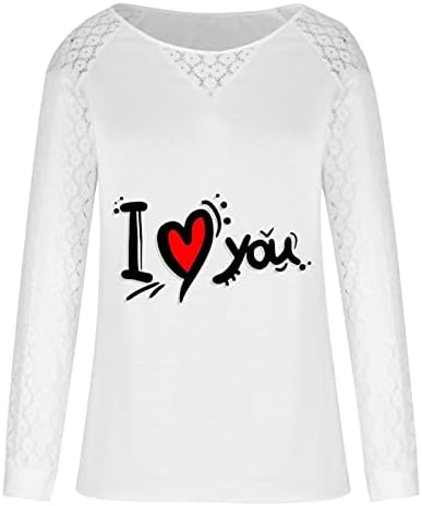 Женски Врвови Со Долги Ракави Обични Лабави Блузи Те Сакам Печатење Џемпер Од Пуловер На Екипажот За Денот На Вљубените