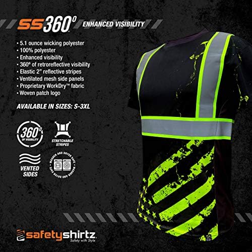 SafetyShirtz SS360 Скришум Американски Ронки Маица-Црна-Подобрена Видливост