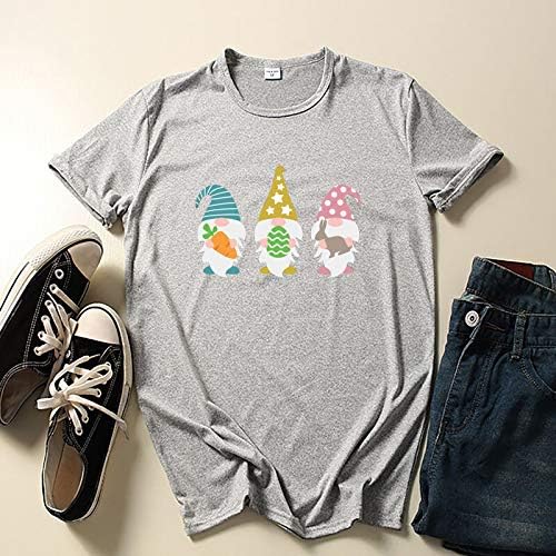 Lumseенски летни врвови маица мулти-бои Велигденски обични женски женски кратки ракави печатени модни џуџести женски тренингот