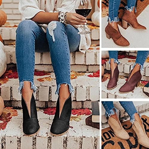 Чизми за жени што се лизгаат со платформа за чизми за пети на глуждот на глуждот, обични блок-потпетици кратки чизми