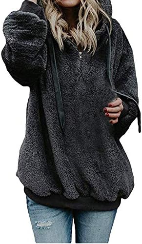 Salifun женски долг ракав Поштенски џемпер за џемпери, палто, палто со палто со преголема качулка со џебови блуза