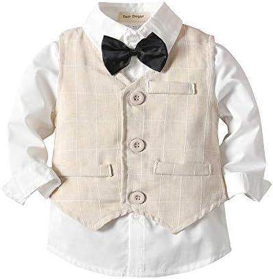 Tem Doger Бебе момчиња официјално костуми за мали костуми, поставен фустан, тенок фит кошула+елек+панталони облеки Смокидо 9м - 8 години