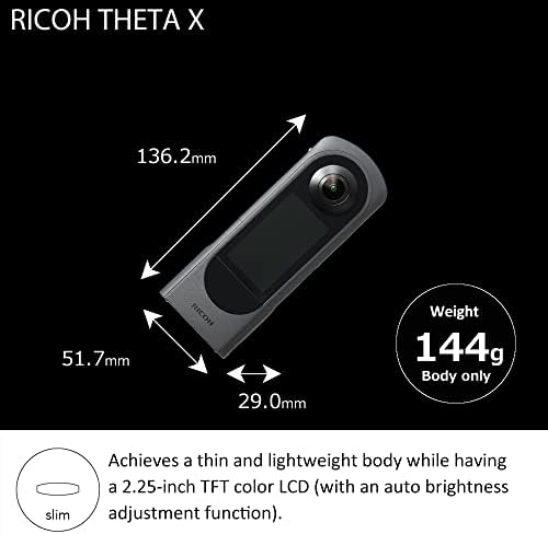 Ricoh Theta X 360 Stee Camera, слика со висока резолуција од приближно. 60м, 5,7k 360 + DB-110 Полнење на LI-Iон батерија + BJ-11 полнач за батерии