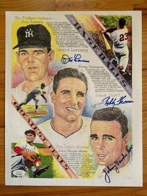 Дон Ларсен+Боби Томсон+Вандер Меер потпиша 11x14 Печатете ги сите 3 потпишани JSA - автограмирани фотографии од MLB