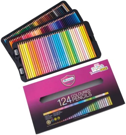 Masterart обоени моливи 124 бои со пастелни бои, блендер и острилки за деца и возрасни боење