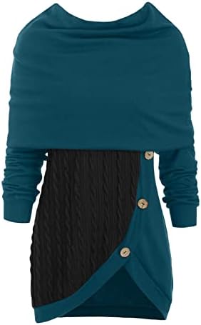 Женски џемпери плус големина о-врат со долги ракави цврсти шишиња асиметрични врвови на џемперот Зимпер зима