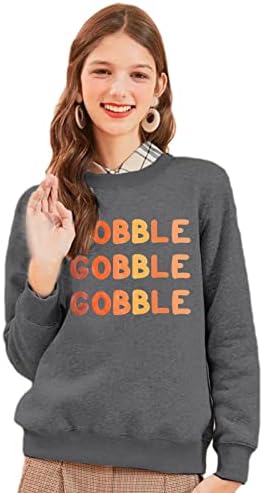 Денот на благодарноста џемпери за жени гушаво гушаво пукање на мисирки на врвови смешни букви печати кошула со долг ракав