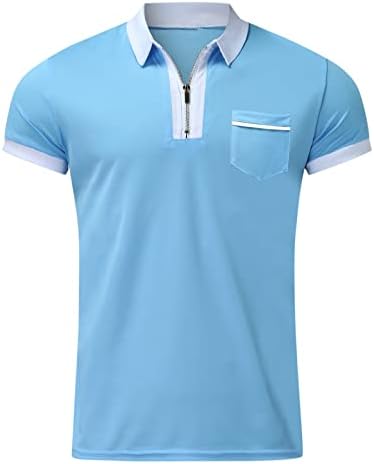 Xxbr zipper polo кошули за мажи, 2022 Ново лето 1/4 Zip врат голф врвови со кратка ракава обична кошула со предниот џеб