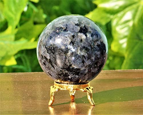 Полирана природна црна ларвикит кристална кварц чакрас лековита метафизичка камена сфера Медитација Фенг Шуи Аура топка со бесплатен
