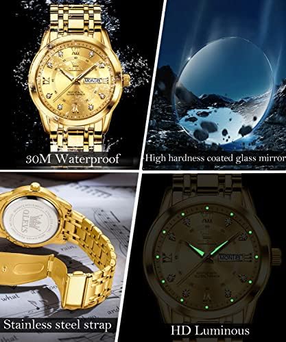 Луксузни златни часовници на ОЛЕВС за мажи, машки часовник од не'рѓосувачки челик со датум, машкиот зглоб гледа водоотпорен, класичен