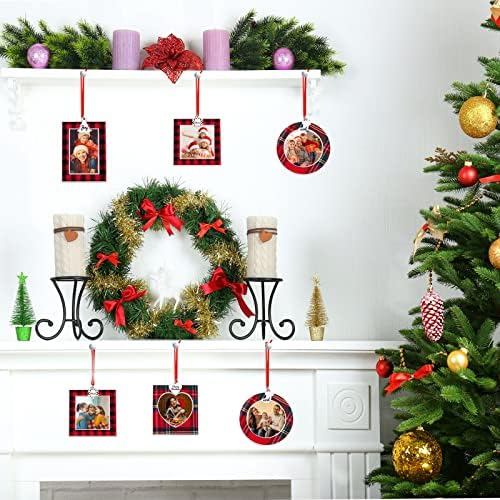 Fovths 4 парчиња Божиќна слика рамка Орнаменти Божиќни подароци со приврзоци Фото рамка Вметнете со новогодишна елка, снегулка, ovingубовно