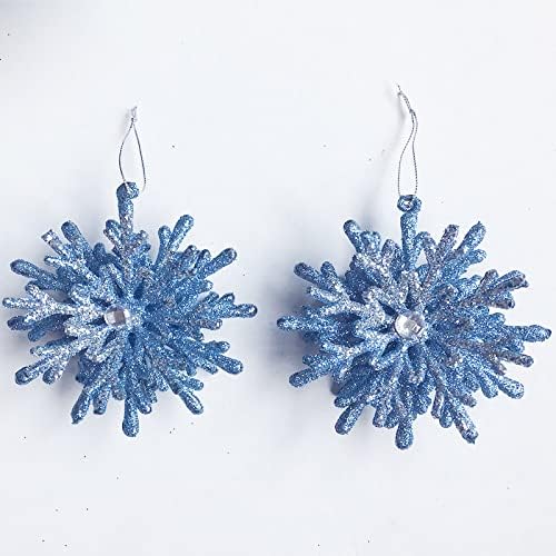 Божиќна украс Снегулка постави светло сини сјајни закачалки за украси и занаети за новогодишни елки 2021 Зимска земја на чудата