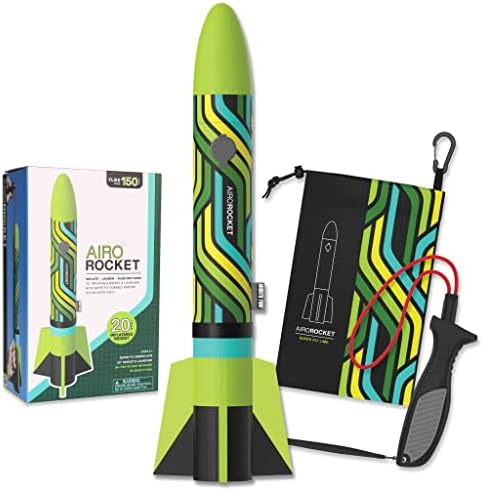 Силна забава! - Airo Rocket ™ Hand Launch Rocket Rocket Cole - Super Fly Series - Вклучува џиновска 20 инчи надувување на рипстоп најлон ракета, рачен фрлач и торба за складирање - Soars 150 стапки - н