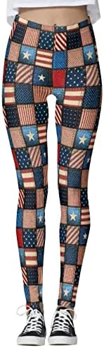 Американски хеланки на знамето со високи половини за независност на женските хеланки за дишење со целосна должина фитнес спорт активни јога панталони