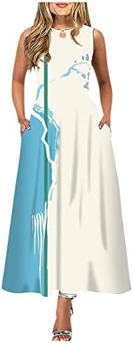 Fragarn женски обичен печатење голема фустан со фустани со долги ракави без ракави без ракави