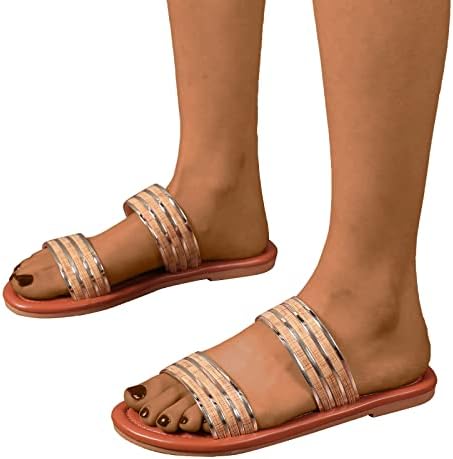 Сандали на Yhiwu жени облечени летни модни модни модни лизгања на рамни сандали што дишат слајдови на плажа, случајни отворени