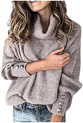 Женски џемпери 2023 година копче за пулвер со долги ракави со долг ракав лабав плетен џемпер врвови пролет
