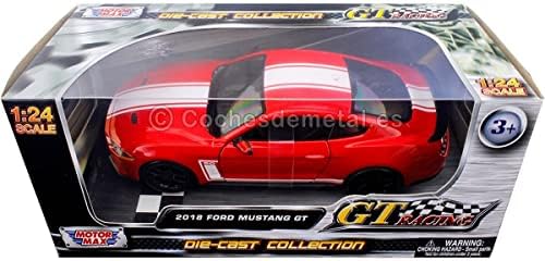 2018 Ford Mustang GT 5.0 Red со бели ленти GT Racing Series 1/24 Diecast Model Car By Motormax 73787