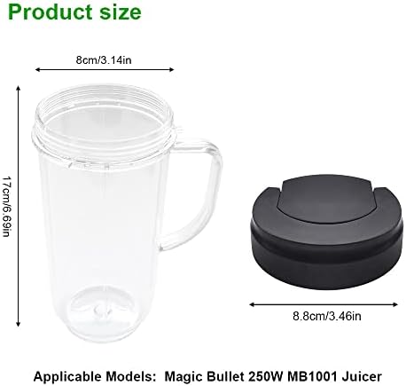 Замена на чаши за блендер 22 мл висока чаша вклучува делот за замена на капакот на капакот, компатибилен со магичен куршум MB 1001 Blenders