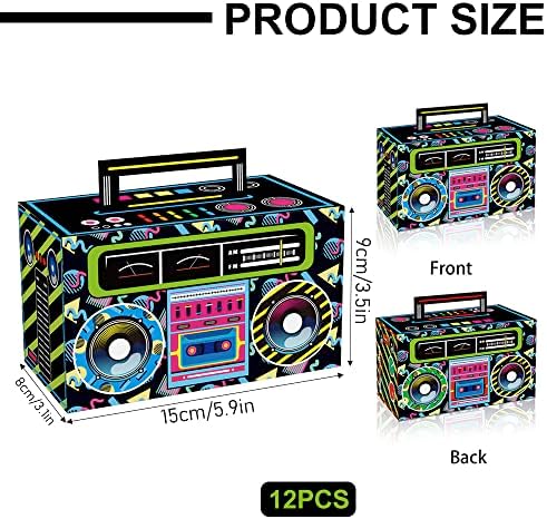 12 Pcs 80s 90s Party Favor Boxes, Novelty Boom Favor Boxes, Boombox Decorations, Gift Treat Goodie Candy Paper Boxes for 80s Retro Disco Themed Party Supplies