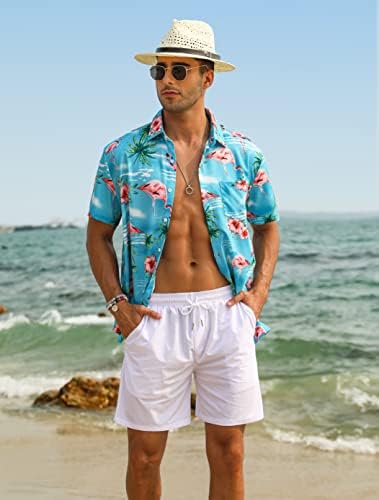 Цветна кошула за мажи Еишапеер Хавај се поставува случајно копче надолу со кратки ракави и цврсти брзи суви шорцеви на плажа S-3XL