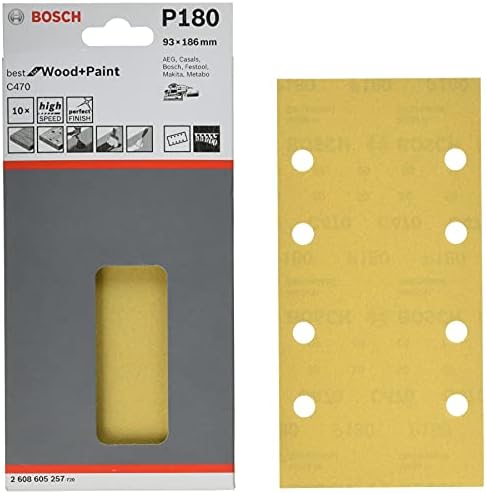 Bosch Professional 2608605257 Wood Top Velcro 8 Hole93X185 G180, 93 x 186 mm
