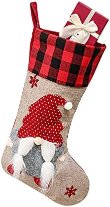 Божиќни чорапи носители на црвени карирани гноми украси за семејни украси за висечки чорапи за Божиќна празнична забава Големи украсни
