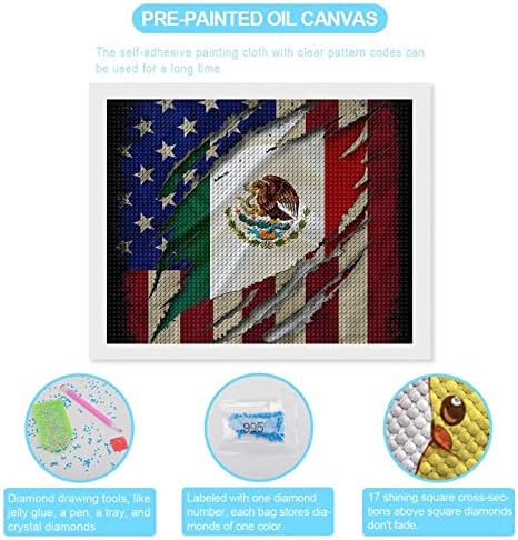 Гроздобер САД Мексико знаме Дијамантски комплети за сликање 5d DIY целосна вежба Rhinestone Arts Wallид декор за возрасни 16 x20