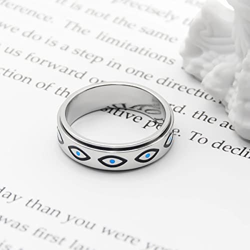 Аморартски прстен за вознемиреност кај жени, титаниум не'рѓосувачки челик злобно око прстен на прстенот на прстенот за очите за очите за анксиозно