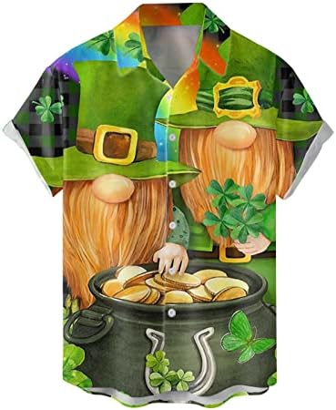 ВОЦАЧИ Св. Патрик Денот на копчето надолу со кошули со кратки ракави Обични кошули зелена смешна графичка плус големина куглање за куглање
