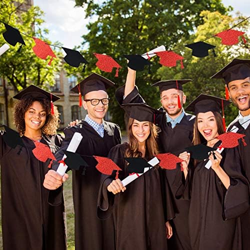 Црвено-Црн Сјај Украси За Дипломирање 2023, Црвена И Црна Капа За Дипломирање Гарланд Банер Украси За Капачиња За Дипломирање