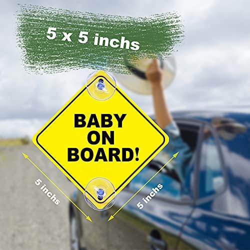 2 ПАРЧИЊА Бебе На Одборот Знаци Со Вшмукување Чаши, 5 x5 Еднократно Бебе Безбедност Предупредување Налепница За Автомобил Прозорци