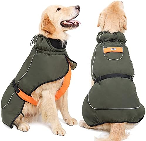 Yealay Дебела ватирана водоотпорна кучиња јакна рефлексивна облека за миленичиња мека зимска топла кучиња елек со поводник, прилагодлива тока