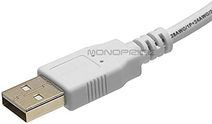 Monoprice 15 метри USB 2.0 Машко до мини-б 5pin машки 28/24awg кабел со феритно јадро, бело