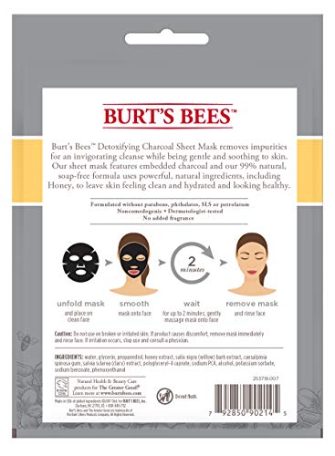Пчелите на Бурт, детоксицираат маска за лист од јаглен, мед, единечна употреба