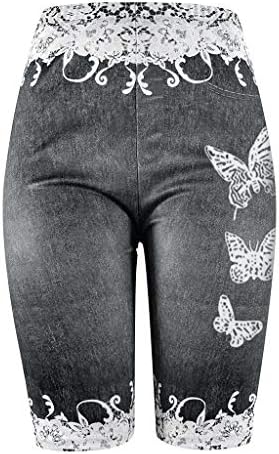 Уфоко жени чипка Jeggings Пеперутка печатена компресија за вежбање јога шорцеви - не фармерки
