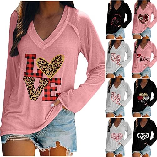 Денот На вљубените Жените Мода V - Вратот Блузи Лабава Пуловер Кошули Џемпер Љубов Писмо Срце Печатени Атлетски Блуза