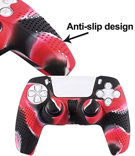 2 пакувања силиконски кожи за PS5 DualSense Controller-Auswaur Anti-Slip Slip Silicone Cover Protective Case и 10 x FPS Pro Thumbs Cap CAP компатибилен