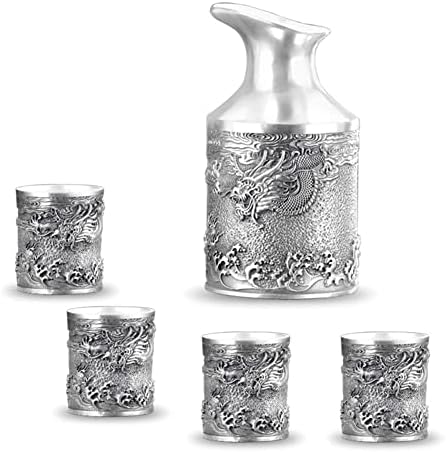 РАБОТНА РАБОТА 999 Стерлинг сребрен кинески змеј Тотем Флагон Куп сет, ретро персонализација Водка Саке Ликер Вино сет, уникатен украс, 1 чаша