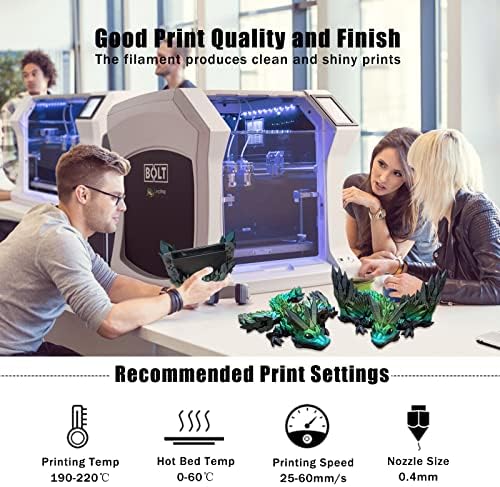 2 пакет 3D филамент за печатач, PLA филамент 1.75мм Свила сјајна филамент, 3Д филамент за печатење 1 кг. Секоја количка, димензионална