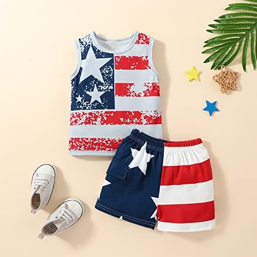 Нубео 4-ти јули во јули Дете за момчиња облеки во американските знамиња на врвови на патриотски маици маички teesвездени џебни шорцеви