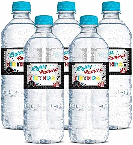 Задебелен филм Ноќен роденден со тематски водоотпорни налепници за шише со вода 20 завиткани околу етикетите со големина 1,75 x 8,5 од Амандакреацијата