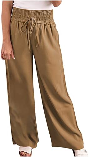 lcepcy женски високи половини со плетенка панталони лабави обични панталони со широки нозе удобни лесни летни пакувања