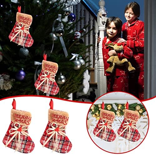 Божиќни украси Црвена граница неткаени Божиќни чорапи Божиќни подароци Божиќни дрвја за елки, хулахопки дами