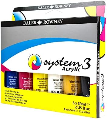 Daler Rowney System3 6 -цевка акрилна боја поставена за возрасни - материјали за акрилно сликарство за уметници и студенти - акрилни