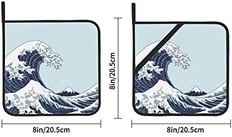 Јапонски џиновски бран уметнички мотив топлинска мат топлина отпорни на топли влошки за кујна 2 парчиња држачи за тенџере за рерна 8 × 8
